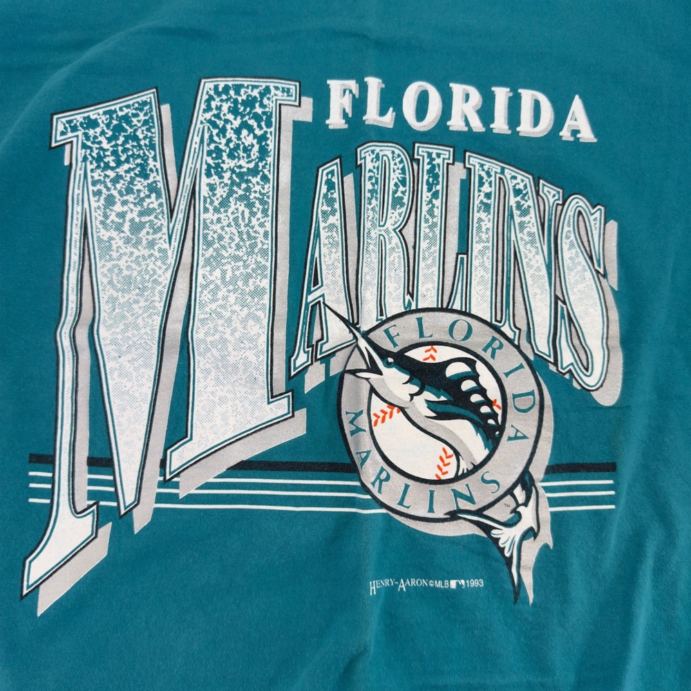 Vintage Tultex Florida Marlins 1993 MLB Graphic T-Shirt Teal Size XL